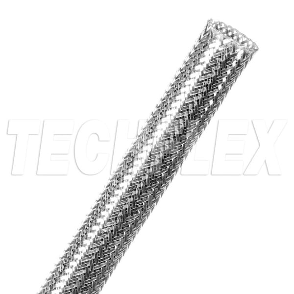 Braided Cable Sleeve, 1/2 in Inside Dia., 3/4 in Max Bundle Dia., 80 ft, Silver
