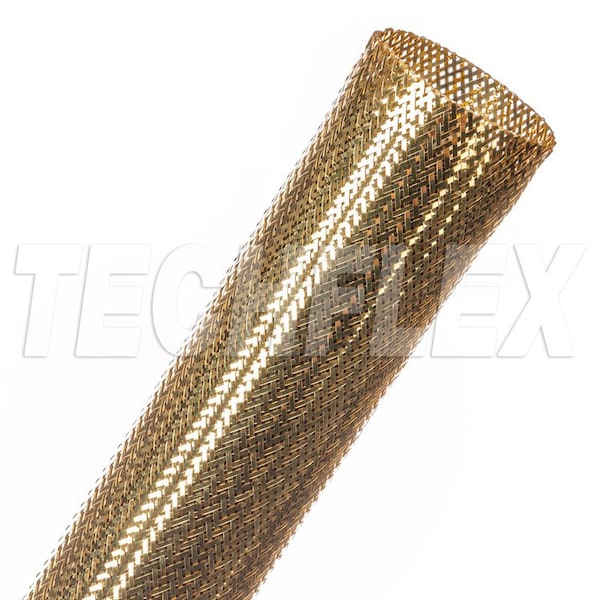 Braided Cable Sleeve, 1-1/4 in Inside Dia., 2 in Max Bundle Dia., 30 ft, Gold
