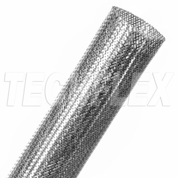 Braided Cable Sleeve, 1-1/4 in Inside Dia., 2 in Max Bundle Dia., 30 ft, Silver