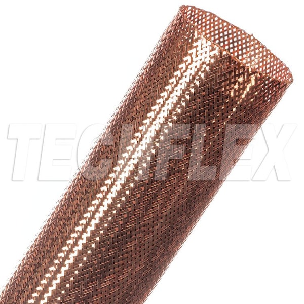 Braided Cable Sleeve, 1-1/2 in Inside Dia., 3 in Max Bundle Dia., 25 ft, Copper