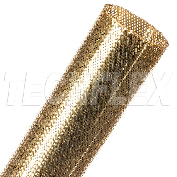Braided Cable Sleeve, 1-1/2 in Inside Dia., 3 in Max Bundle Dia., 25 ft, Gold