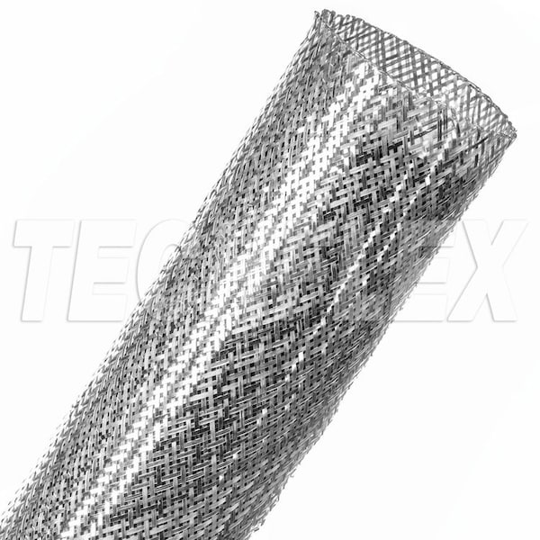 Braided Cable Sleeve, 1-1/2 in Inside Dia., 3 in Max Bundle Dia., 25 ft, Silver