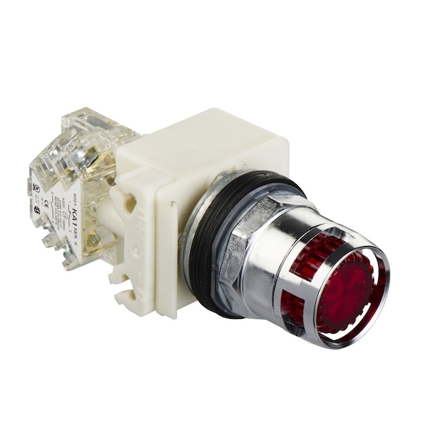 Illuminated push-button, Harmony 9001K, metal, metal guard flush, red, 30mm, spring return, 120V, 1 C/O