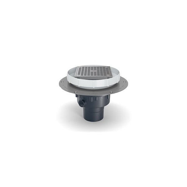 PVC; Deck Plate: Stainless Steel, Strainer: Square, Floor Drain with Deck Plate