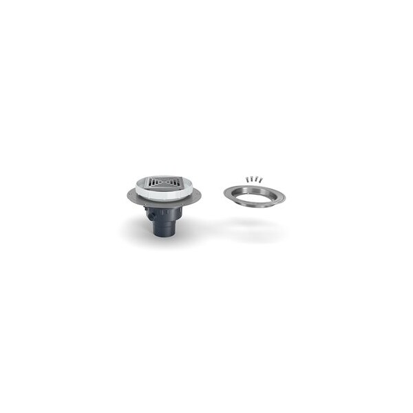 PVC; Deck Plate, Clamp: Stainless Steel, Strainer: Square, Floor Drain with Deck Plate
