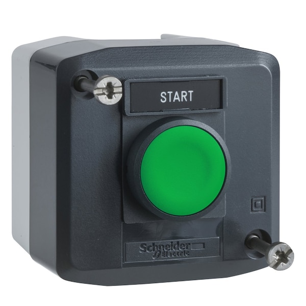 Complete control station, Harmony XALD, XALK, dark grey, 1 green flush push button 22mm spring return 1 NO Start