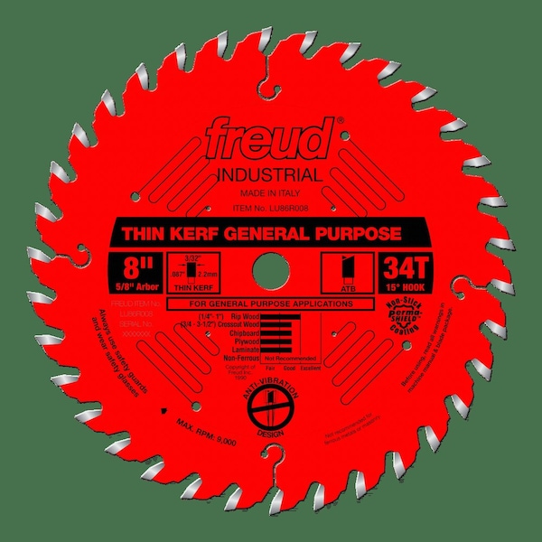 Thin Kerf General Purpose Blade, 8" x 34T