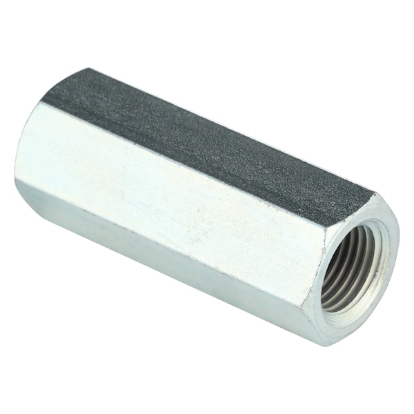 Coupling Nut, 9/16"-18, Steel, Grade 2, Zinc Plated, 2-1/8 in Lg, 13/16 in Hex Wd, 5 PK