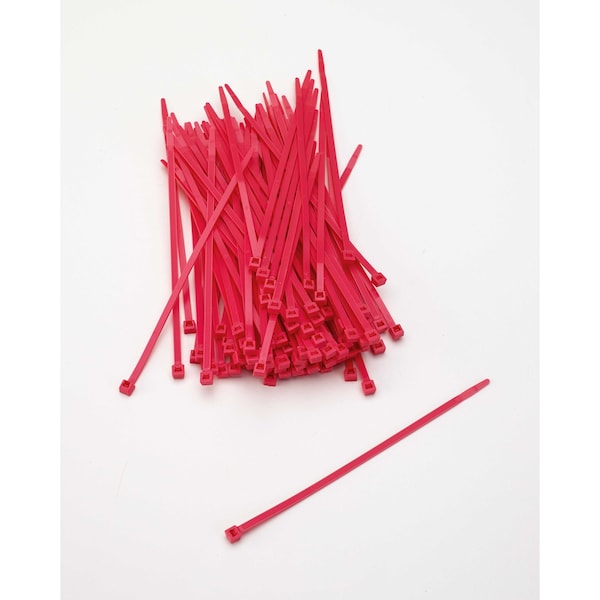 Cable Tie, 7 in L, Neon Red, Plastic, 3 PK