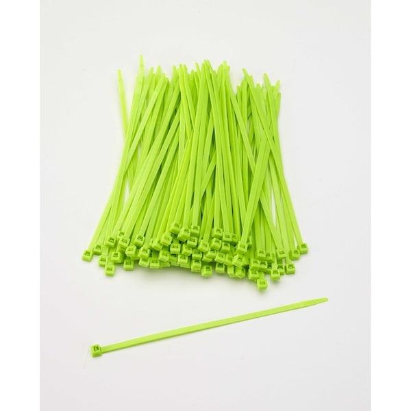Cable Tie, 7 in L, Neon Green, Plastic, 3 PK
