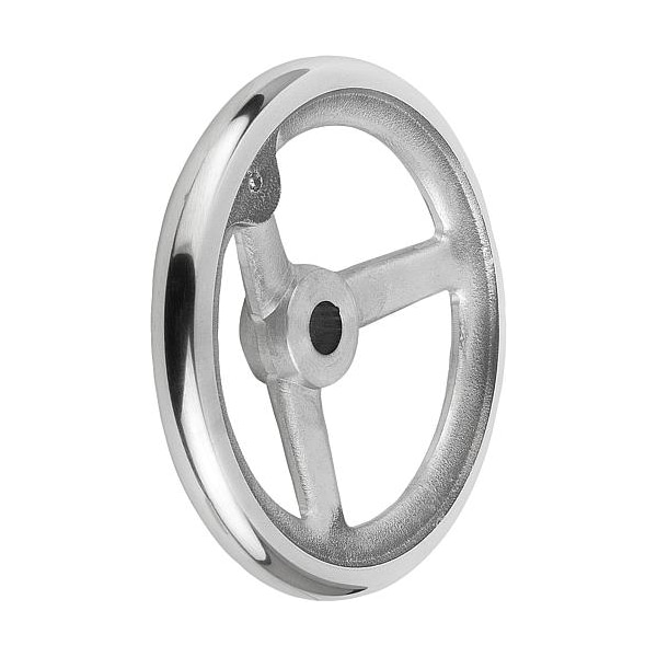 Handwheel, DIN 950, Aluminum 3-spoke, Diameter= 500 mm, Bore D2= 40 mm, Without Grip