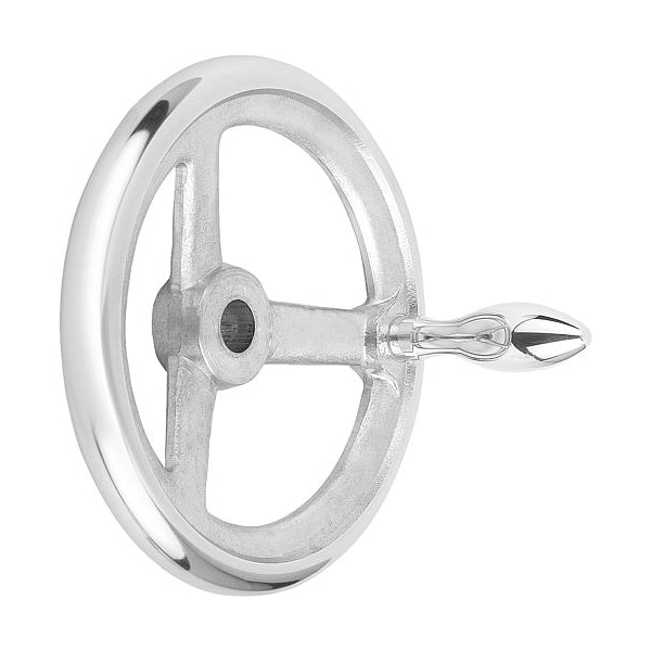 Handwheel, DIN 950, Aluminum 3-spoke, Diameter= 500 mm, Bore D2= 40 mm, Fixed Handle