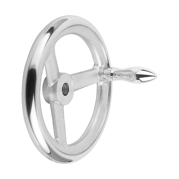 Handwheel, DIN 950, Aluminum 3-spoke, Diameter= 80 mm, Bore D2= 12 mm, Revolving Handle