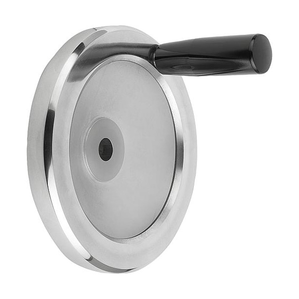 Disc Handwheel Diameter D1= 160 mm, Reamed Hole D2= 0.5" Aluminum, Comp: Thermoset, Revolving Grip