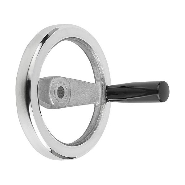 2-Spoke Handwheel, Aluminum, Diameter D1= 100 mm, Bore Dia. D2= 0.375", Revolving Grip, Thermoset