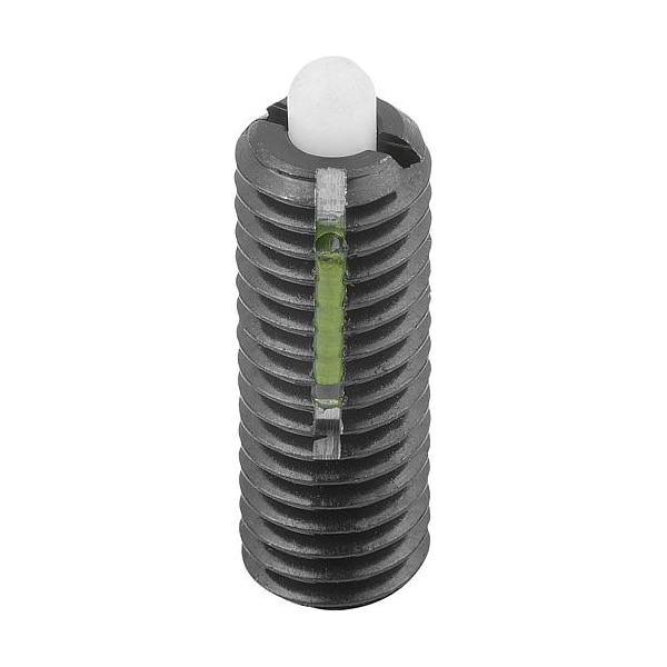 Spring Plunger Standard Spring Force, Long-Lok D=5/8-11 L=32, Steel, Comp: Pin POM Plastic