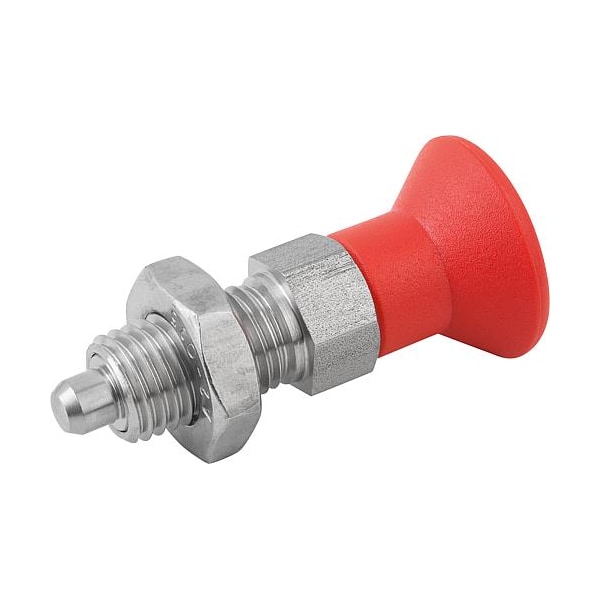 Indexing Plunger Red D1= 5/8-11, D=8, Style B, Non-Lockout w Locknut, Stainless Steel Hardened
