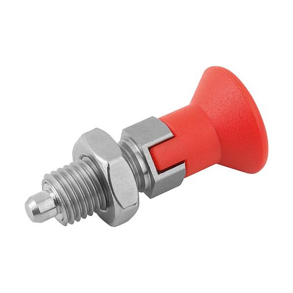 Indexing Plunger Red D1= M24X2, D=16, Style D, Lockout Type w Locknut, Stainless Steel Hardened