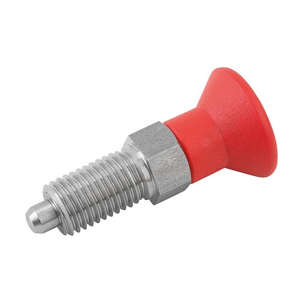 Indexing Plunger Red D1= 5/8-11, D=8, Style A, Non-Lockout wo Locknut, Stainless Steel Not Hardened