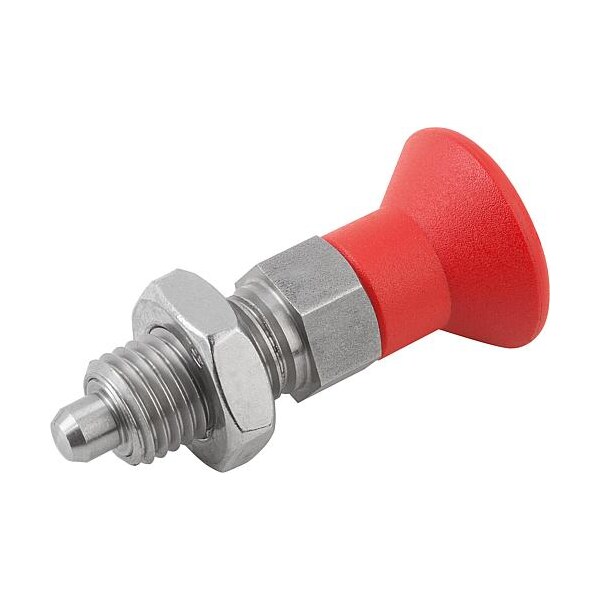 Indexing Plunger Red D1= M24X2, D=16, Style B, Non-Lockout w Locknut, Stainless Steel Not Hardened