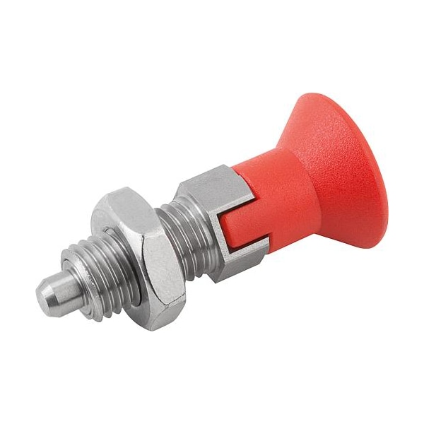 Indexing Plunger Red D1= M24X2, D=16, Style D, Lockout Type w Locknut, Stainless Steel Not Hardened