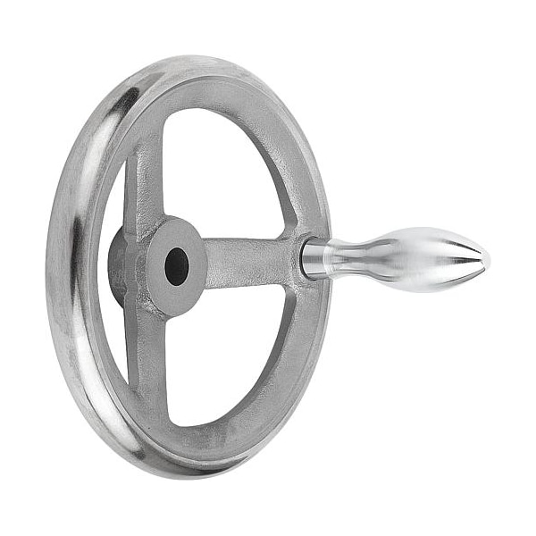 Handwheel, DIN 950, D1= 500 mm, Bore D2= 40 mm, Gray Cast Iron, Machine Handle Fixed, Steel