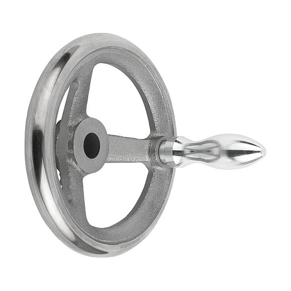 Handwheel, DIN 950, D1= 80 mm, Bore D2= 0.312", Gray Cast Iron, Machine Handle Revolving, Steel