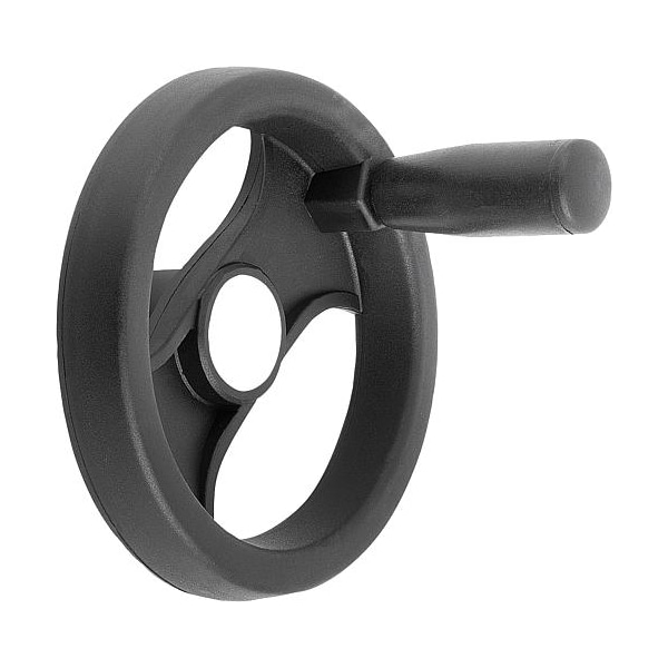 2-Spoke Handwheel, PA Plastic, Steel Bushing, Diameter D1= 129 mm, Bore D2= 0.312", Revolving Grip