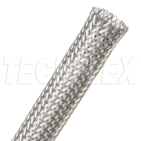 Braided Cable Sleeve, 1-1/4 in Inside Dia., 50 ft, Copper, Silver