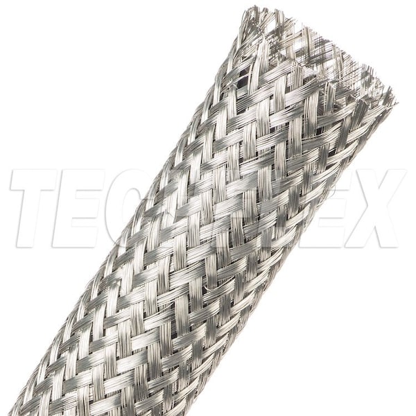 Braided Cable Sleeve, 1-3/8 in Inside Dia., 50 ft, Copper, Silver