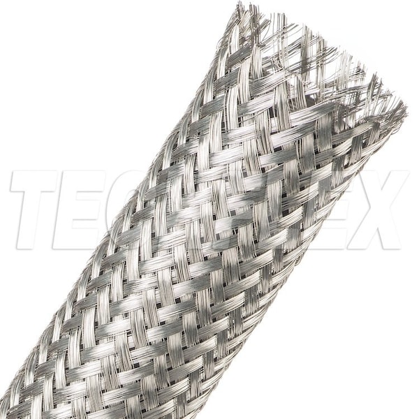 Braided Cable Sleeve, 1-1/2 in Inside Dia., 50 ft, Copper, Silver