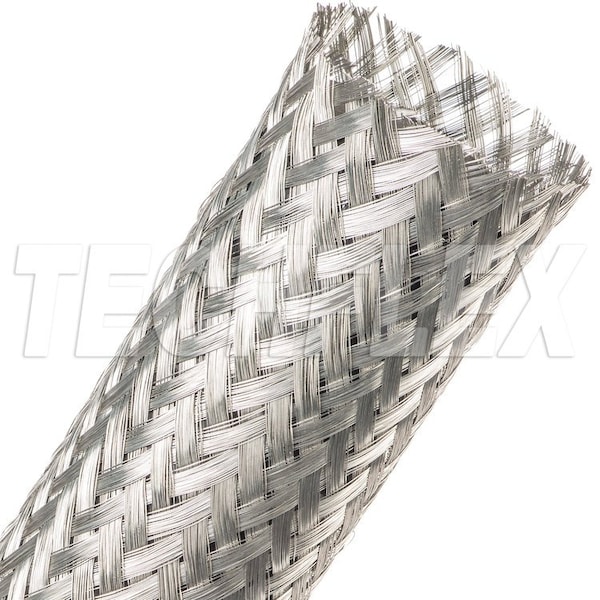 Braided Cable Sleeve, 2-1/4 in Inside Dia., 50 ft, Copper, Silver