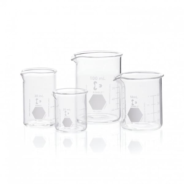 Beaker, Borosilicate Glass, Low Form, 20 mL / 0.67 fl oz Capacity, A Type I, 48 PK