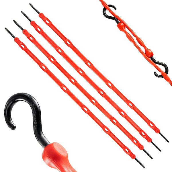 36 in Heavy Duty Adjustable Poly Strap with Nylon Hooks, Red, 4-Count