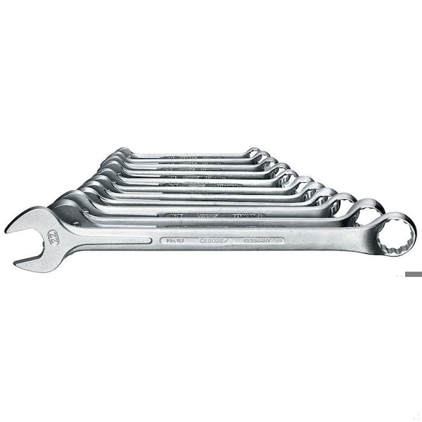 Combination Wrench Set, 11 pcs., 8-22mm, Finish: Chrome plated