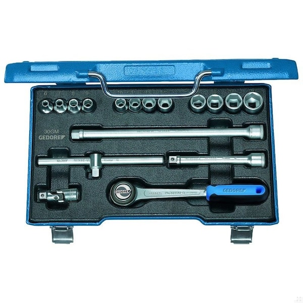 Socket Set, 3/8", 17 pcs., Hex 6-19mm, 6235980