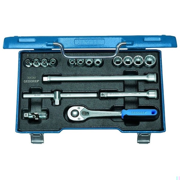 Socket Set, 3/8", 17 pcs., 6-19mm, 6235710