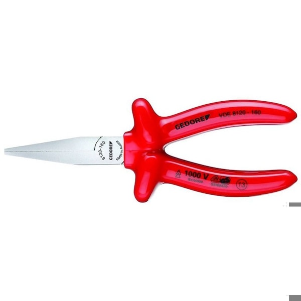 Insulated Flat Nose Pliers, 6-1/4", Overall Length: 160mm