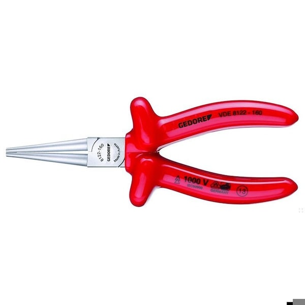 Insulated Round Nose Pliers, 6-1/4", Handle Type: VDE Dipped Insulation