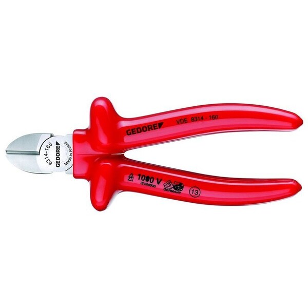 Insulated Diagonal Cutter, 6-1/4", Handle Type: VDE Dipped