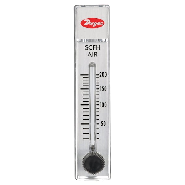 Flowmeter, range 30-200 cc/min air, no valve.