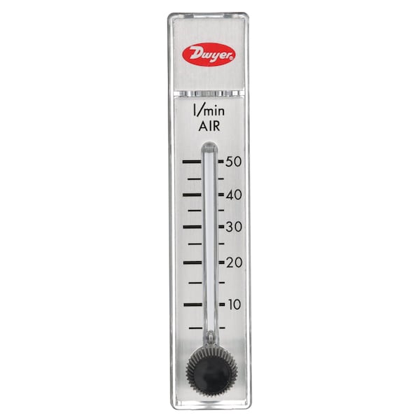 Flowmeter, range 5-50 LPM air, no valve.