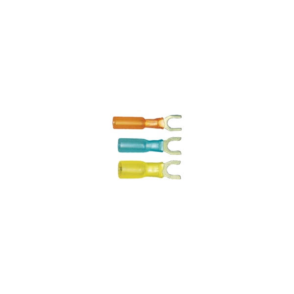 Fork Terminal, #10 Stud Size, 18 AWG, 600 V, Heat Shrink Insulated, Red, 100 PK