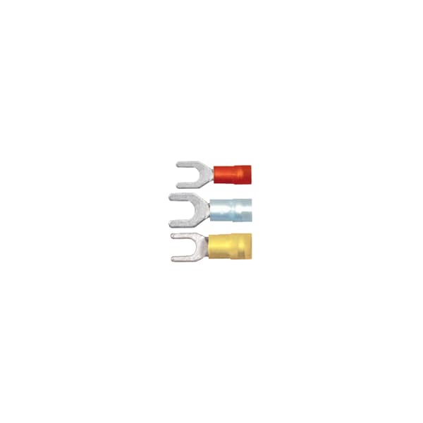 Fork Terminal, #8 Stud Size, 10 AWG, 600 V, Nylon Insulated, Yellow, Crimp Termination Only