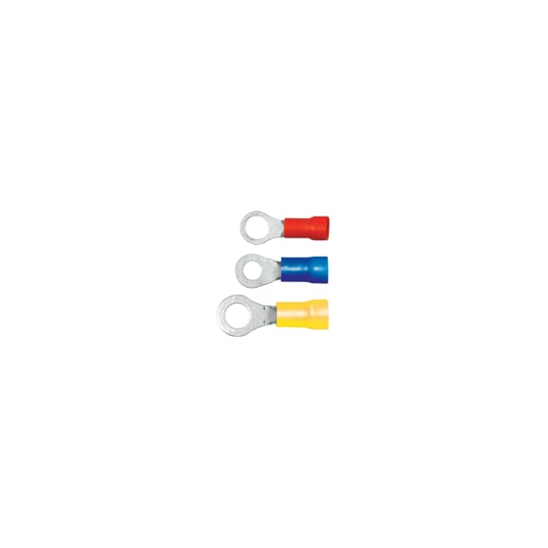 Ring Terminal, 1/4 in Stud Size, 8 AWG, 600 V, PVC Insulated, 100 PK
