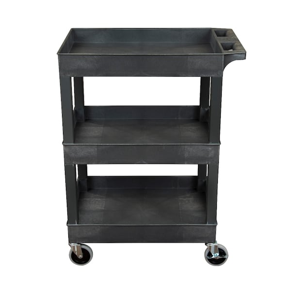 Plastic Utility Tub Cart - Three Shelf-Black - 24" x 18"