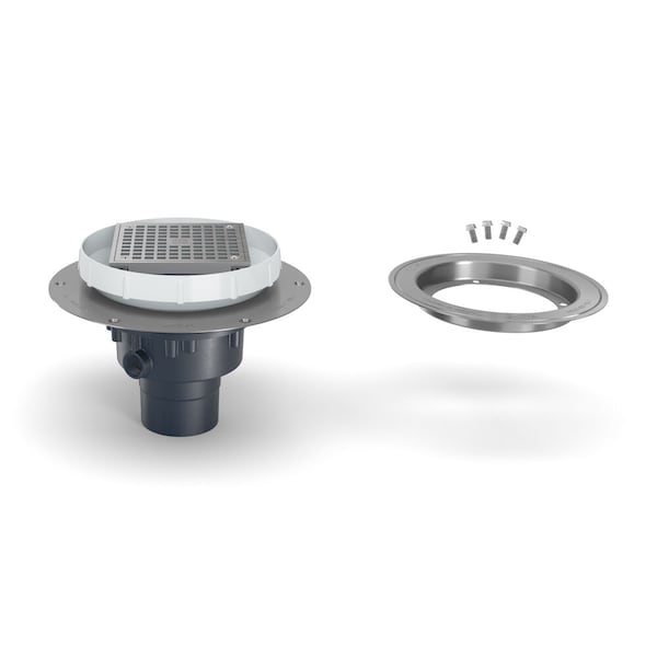 Round Adjustable Round Drain, PVC, Stainless Steel, 4", Solvent-Weld