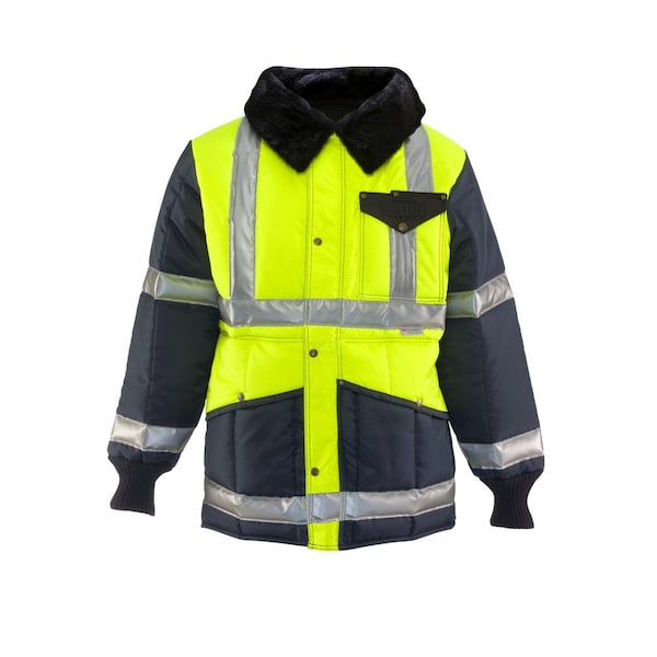 Hi-Vis Insulated Jacket, 70% Nylon/30% Polyester, Lime/Navy, M