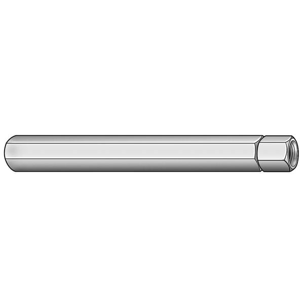 Internally-Threaded Stud, 1/2"-20 Thread to 1/2"-20 Thread, 6 in, Aluminum, Plain Finish, Hex