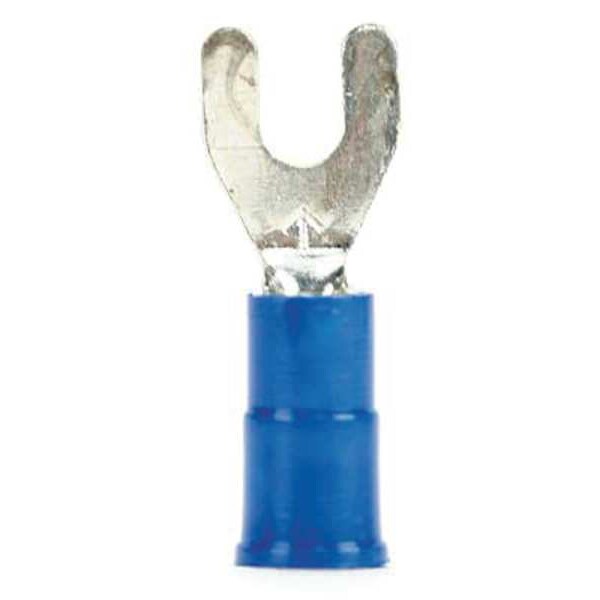 Fork Terminal, #6 Stud Size, 14 AWG, 600 V, Vinyl Insulated, Blue, Crimp Termination Only, 1000 PK